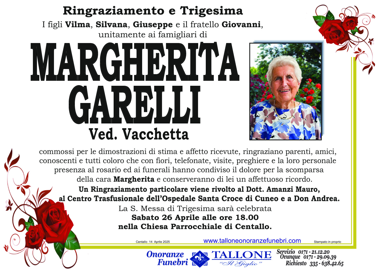 <br />
<b>Warning</b>:  Undefined variable $info in <b>/home/tallone/public_html/ringraziamenti.php</b> on line <b>68</b><br />
Margherita Garelli
